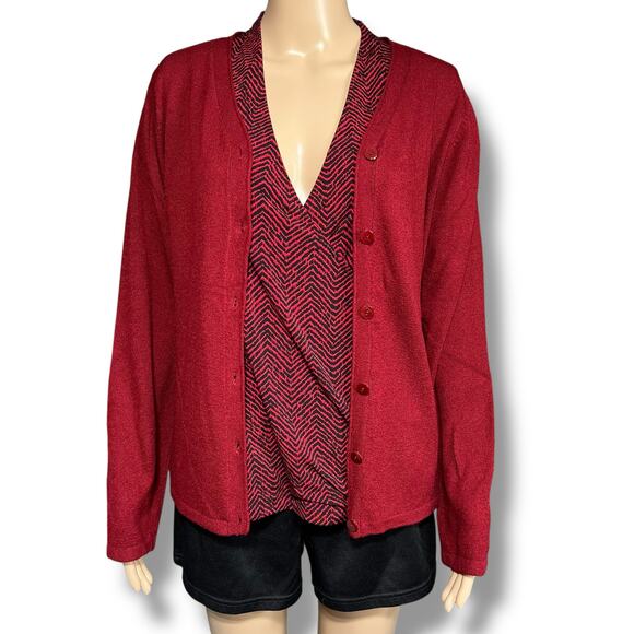 Christopher & Banks Womens Knit Cardigan Sweater Button Up Long Sleeve Red Med - Picture 1 of 9